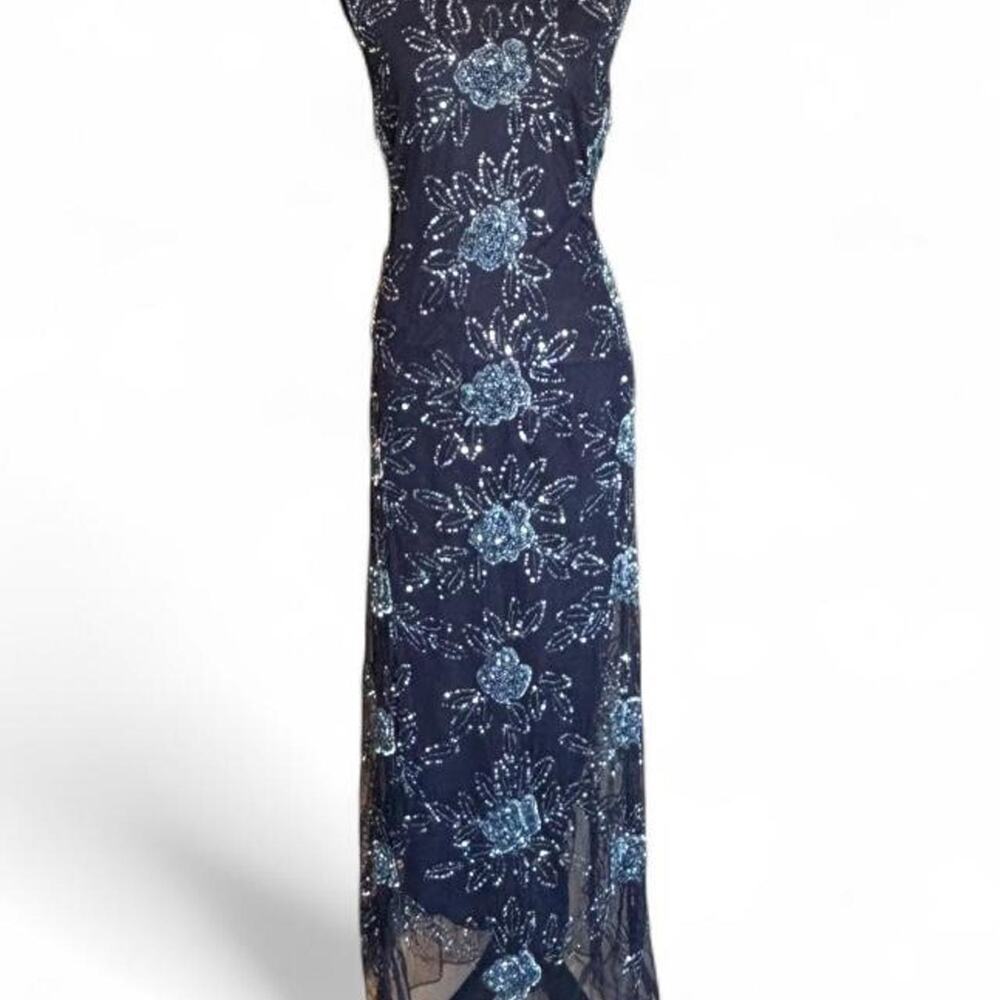 90s Vintage Beaded Black Maxi Dress – Glam Formal L/XL